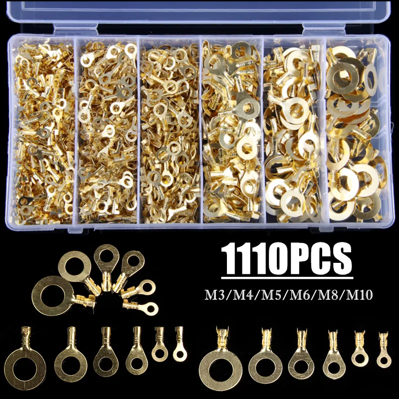 

1110PCS 3.2mm -10.2mm Naked Wire Crimp Copper Terminals Connerctor- Non-Insulated Ring Lugs Crimping Cable Connectors