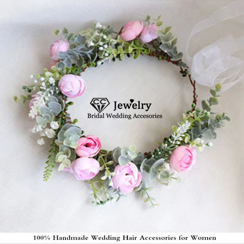 CC Garland Wreath Crown Hairbands 100% Handmade Wedding Hair Accessories For Women Bridal Bridesmaids Girls Seaside Rose mq046