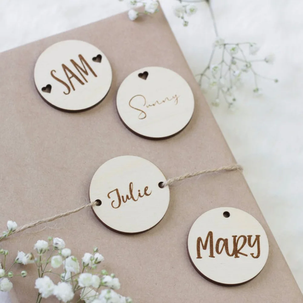 50pcs Personalised Mr & Mrs Name/Name & Date Wedding Tags Wooden Gift Table Decoration Tags Engraved Candy Party