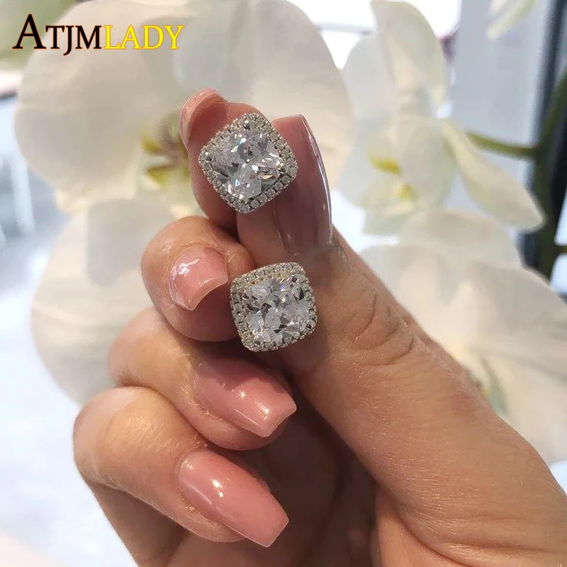 2026 Fashion Luxury Iced Out 5A Cubic Zirconia Stud Pink Clear Halo CZ Earing Earrings for Women Girl Party Gift Jewelry