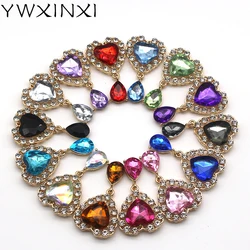 YWXINXI 5Pcs New Heart Shaped Acrylic Rhinestone DIY Pendant Wedding Decoration Button Metal Brooch Hair Ornament Bow Jewelry