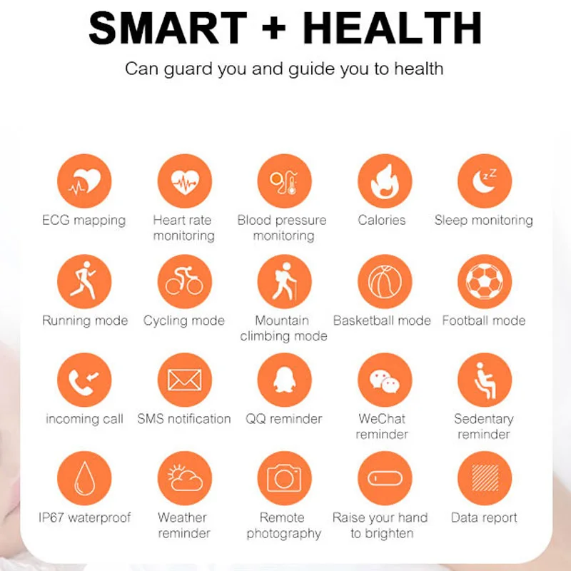 Bracelet connecté T1S, Android/iOS, ECG, moniteur d'activité physique, de fréquence cardiaque, de pression artérielle et de sommeil, suivi des appels et messages