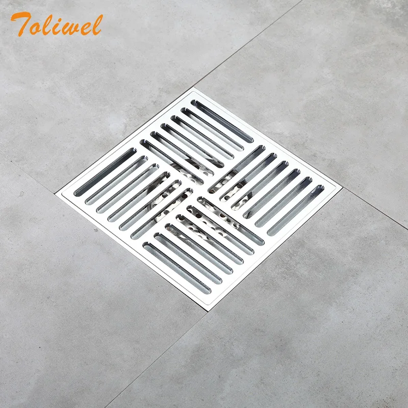 15 x 15 Square Bathroom Shower Drain Floor Drain Trap Waste Grate Chrome Brass Grid Drain