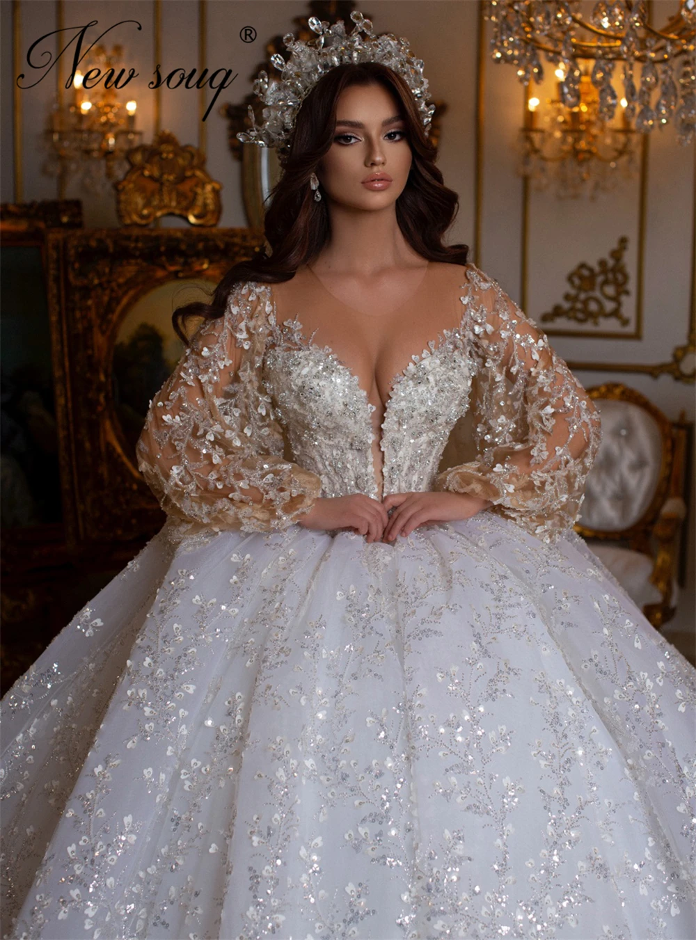 Robe De mariée luxueuse faite à la main avec perles, personnalisée, arabe dubaï, longue traîne, 2021