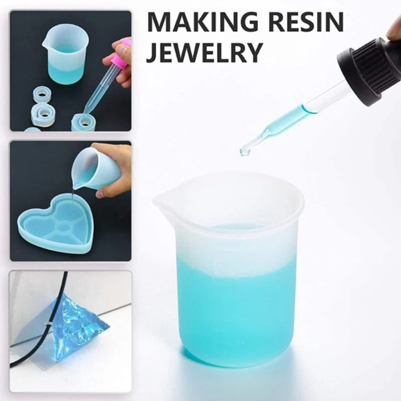 4Pcs Reusable Washable Silicone Resin Kit Mixing Measuring Divided Cups Tools Kit Sticks Spoon UV Epoxy Resin Jewelry Tools