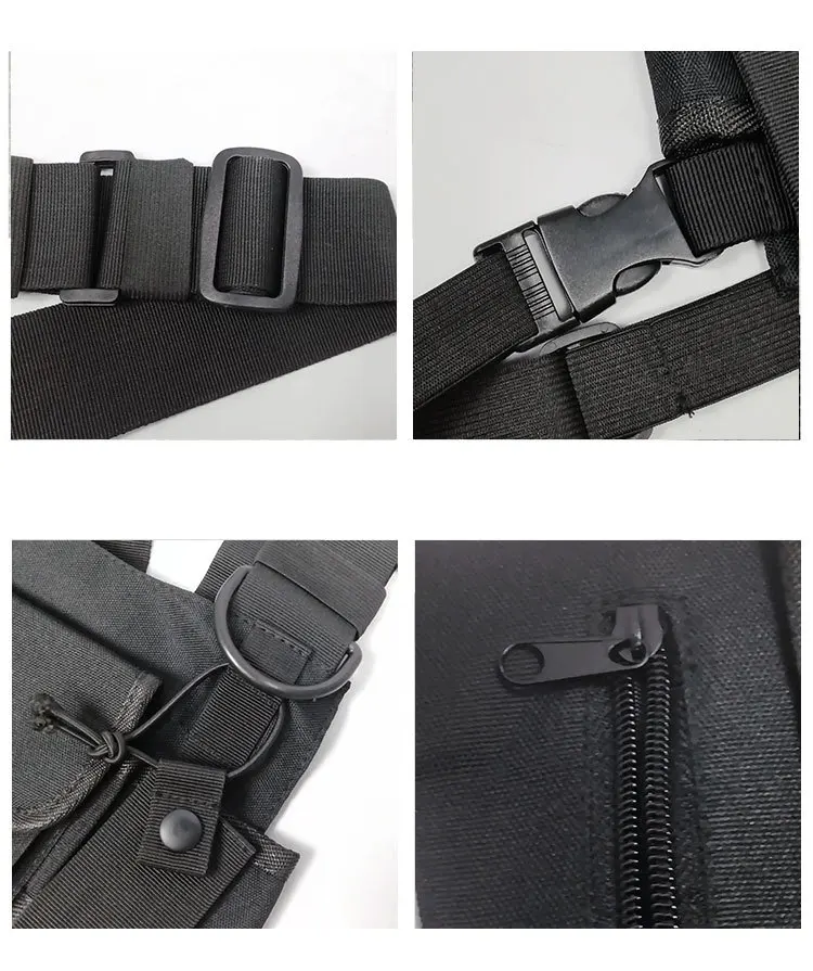 Street Style Military Chest Rig Bag for Men Black Hip Hop Functional Waist Packs Adjustable Vest Waistcoat walkie Chest Bags