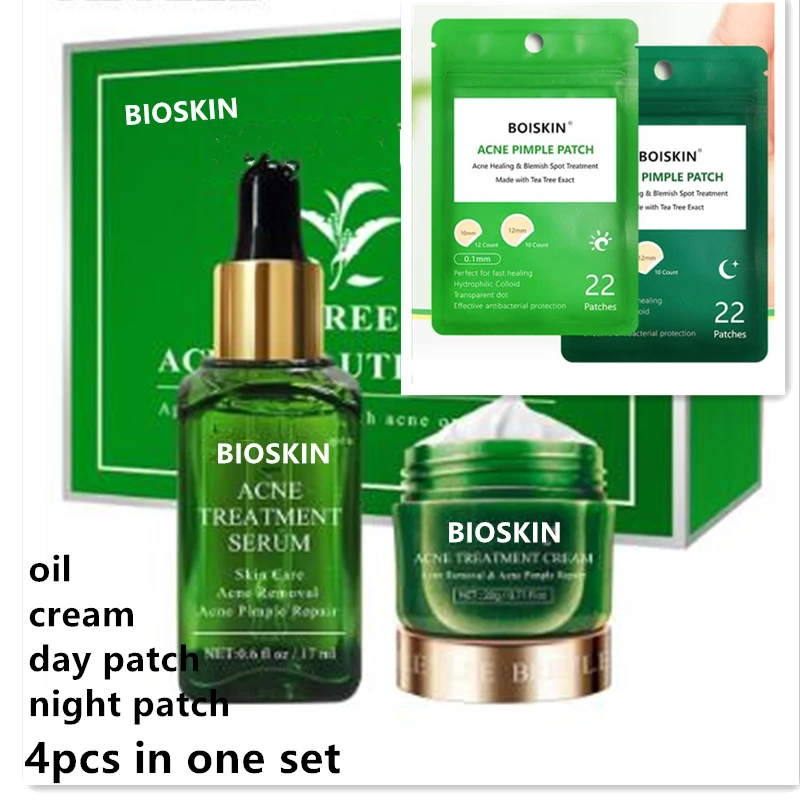 BOISKIN Acne treatment set Acne pimple removal and repair Serum,cream,day and night patch