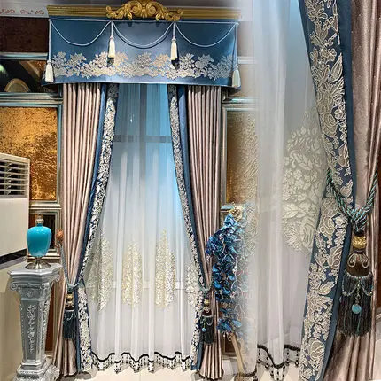 

Curtain cloth curtain gauze curtain European curtain light luxury style living room bedroom balcony bay window shade gauze