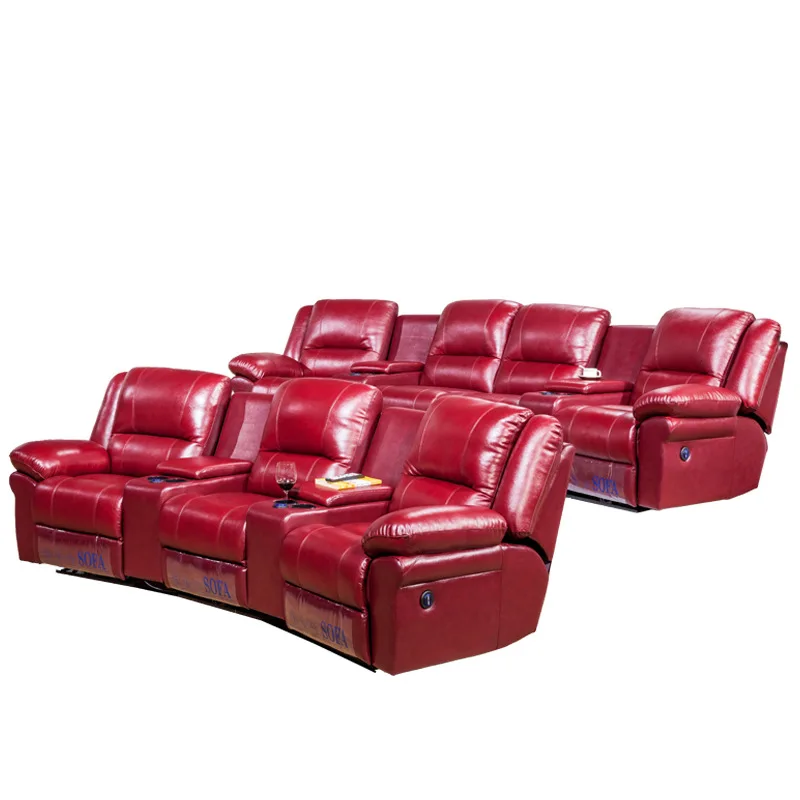 factory modern multifunctional first class sofa head layer leather electric reclinable row cinema engineering sofa