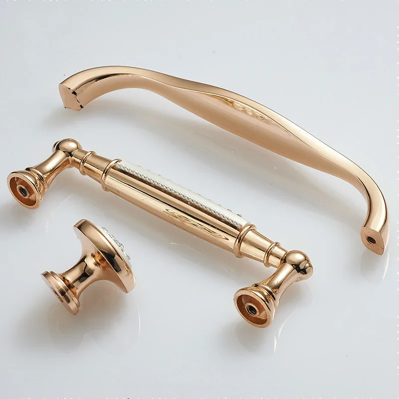 Champagne Gold Door Handles With Diamond Luxury Zinc Alloy Cabinet Drawer Knobs European Wardrobe Furniture Pulls Hardware