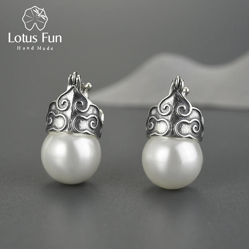 Lotus Fun Big Mother of Pearl Moonlight Vintage Peace Cloud Dangle Earrings For Women 925 Sterling Silver 18K Gold Fine Jewelry