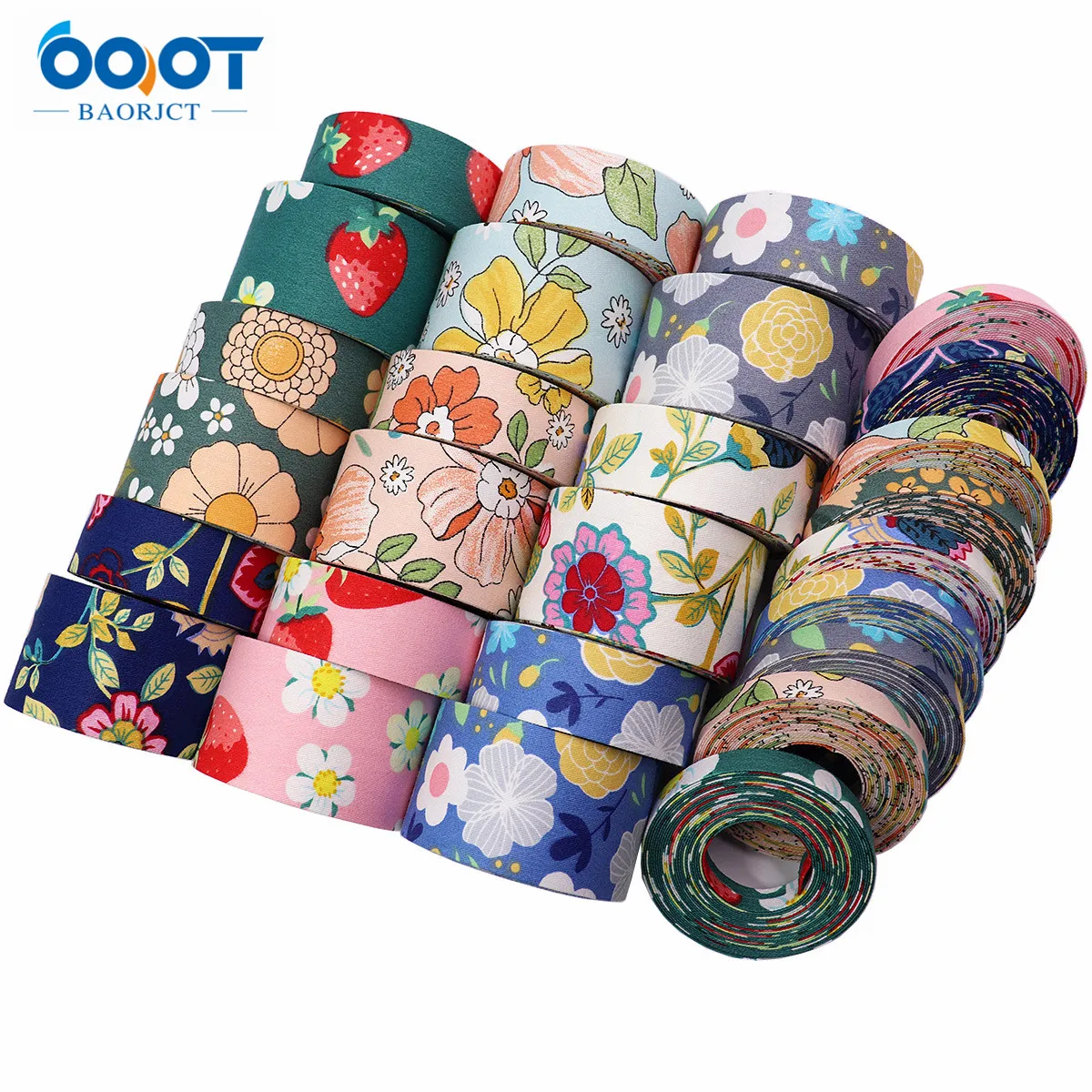 Double-Sided Strawberry Flowers Cloth Ribbons 5 Yards M-21510-626 DIY Crafts Hairclip Apparel Accessories and Sewing Decorations