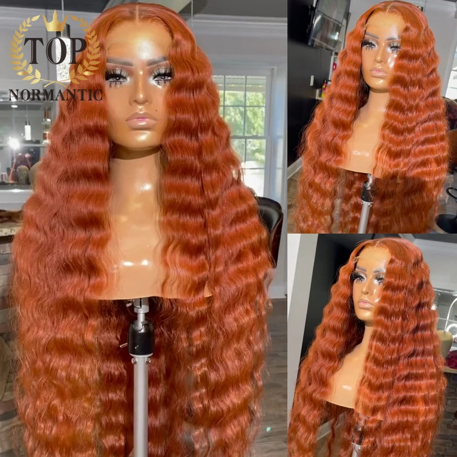 Topnormantic Orange Color Remy Brazilian Human Hair Wigs for Women 13x6 Lace Front Deep Wave Wig Preplucked Hairline