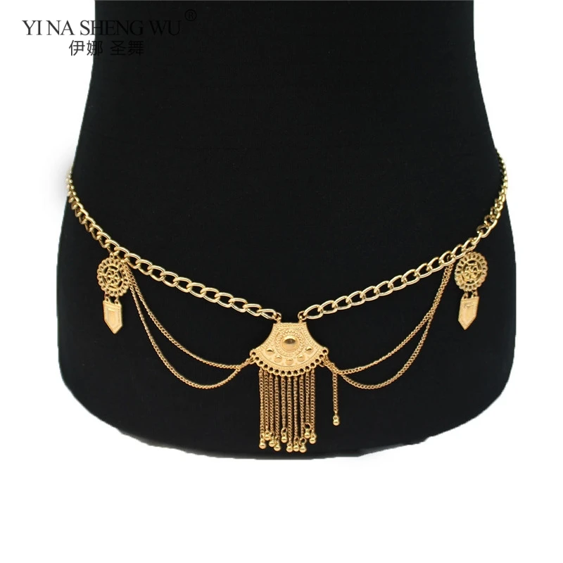 

Bohemian Belly Dance Chains Inlay Belly Dance Shield Pendant Waist Belt Dress Multilayer Waist Chain India Jewelry Accessory New