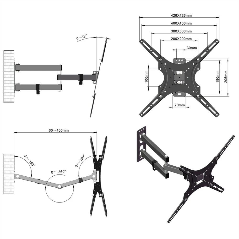 Adjustable Wall Mount TV Bracket Rack Rotatable TV Stand With Rotating Swivel Flexible Monitor Holder Support for 26-55\'\' Screen