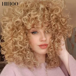 Short Hair Afro Kinky Curly Wigs With Bangs For Black Women Synthetic Wig Omber Cosplay Lolita Wig High Temperature