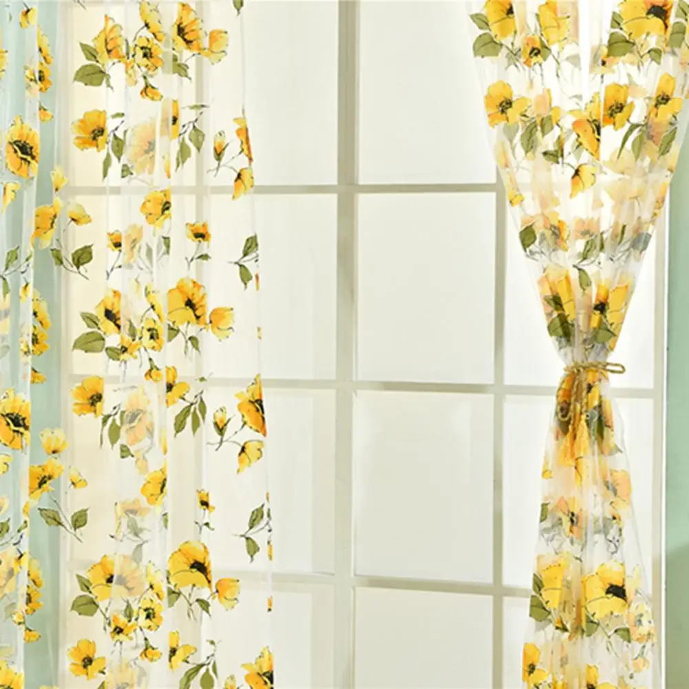 Sunflower Tulle Valance Door Drape Home Decorations For Kitchen Balcony Room Window Blind Screening Curtain