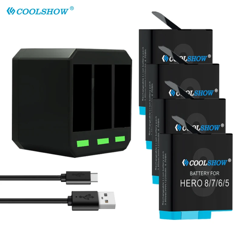 Зарядное устройство Coolshow на 1220 мА · ч для камеры Gopro Hero 8 Hero 7 Hero 6 Hero 5 Black