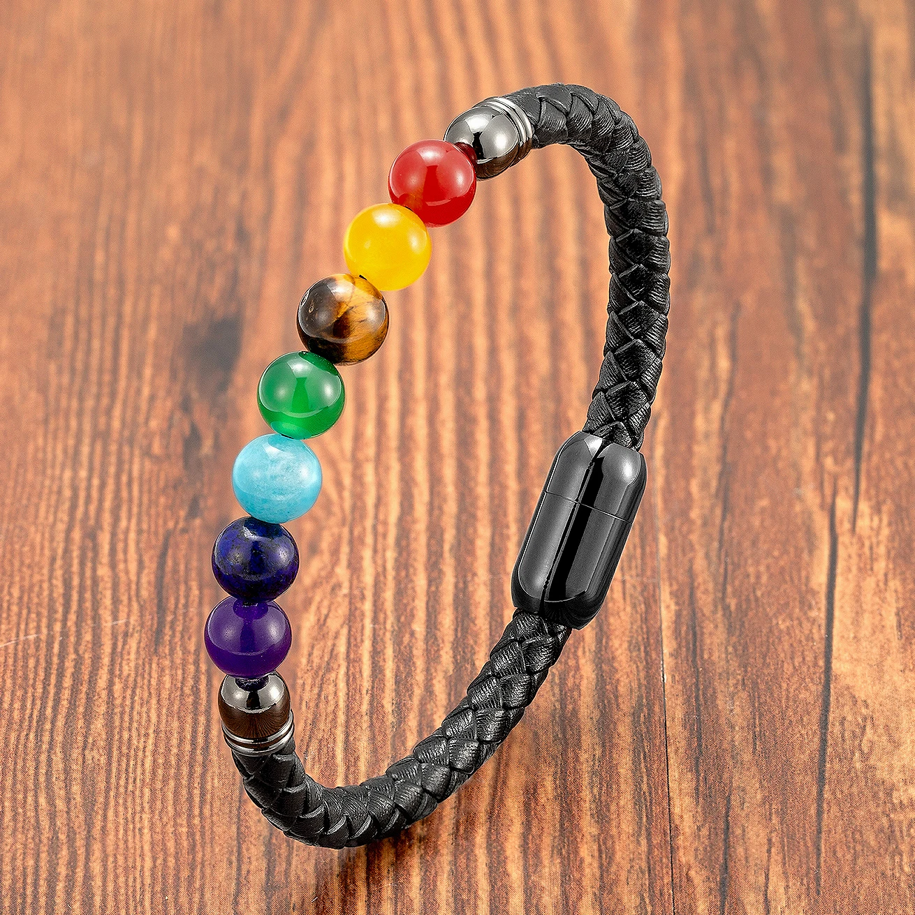 YISHUCHA,Chakra Bracelet For Women,Round,Natural Stone Bracelet,Black,Leather Rope Chain,Neutral,Couple Bracelet,Yoga Jewelry