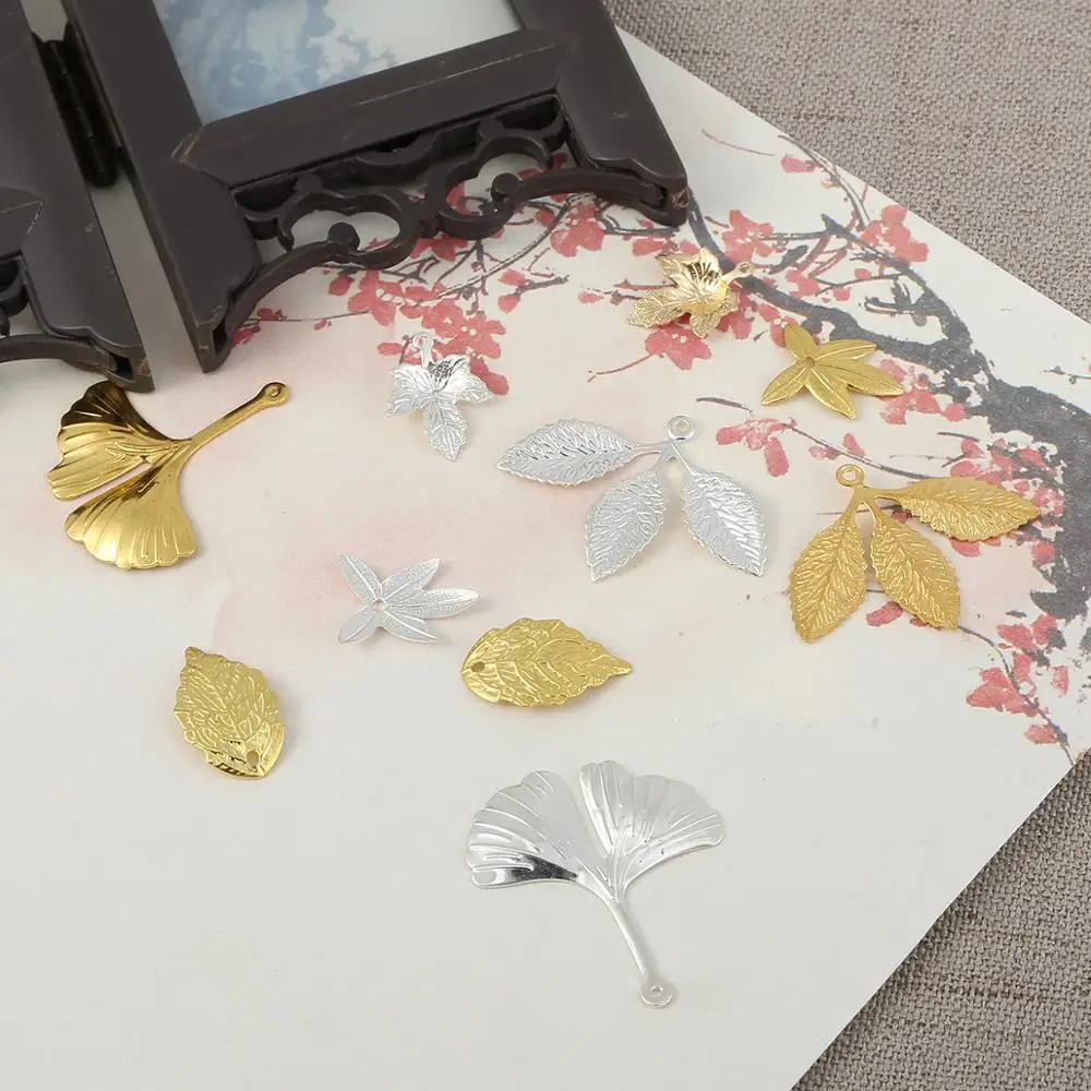 10-20pcs/lots Gold Silver Color Metal Leaf Charms Pendant Connector For DIY Earrings Necklace Jewelry Findings Making Accessorie