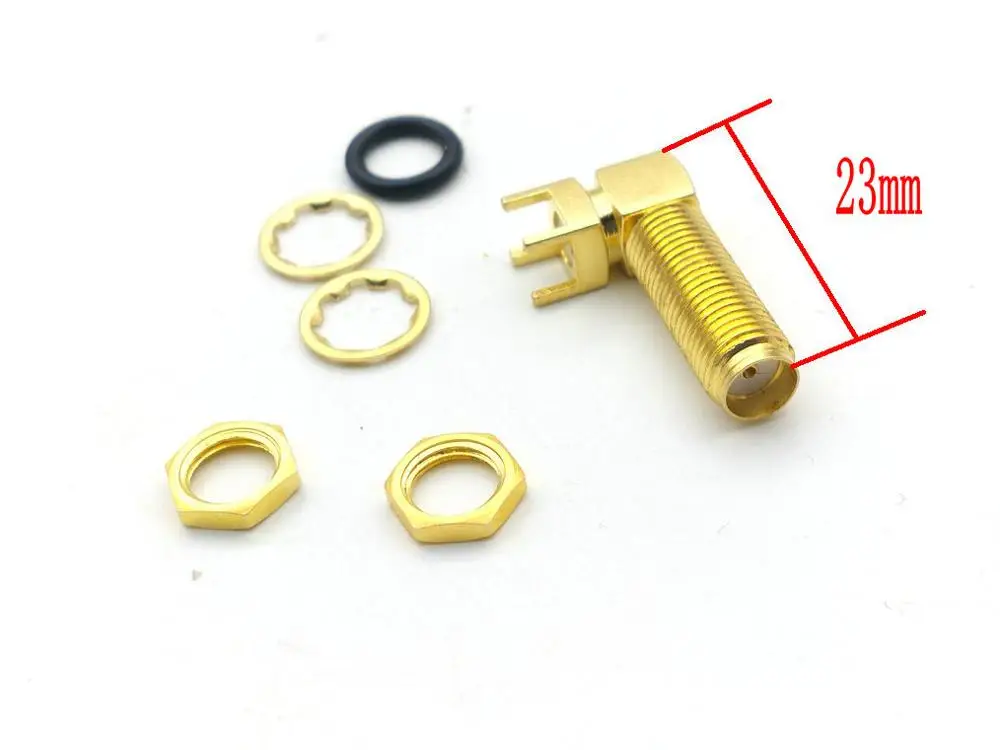 

Gold BRASS RP-SMA female plug right angle Screws PCB mount ADAPTER