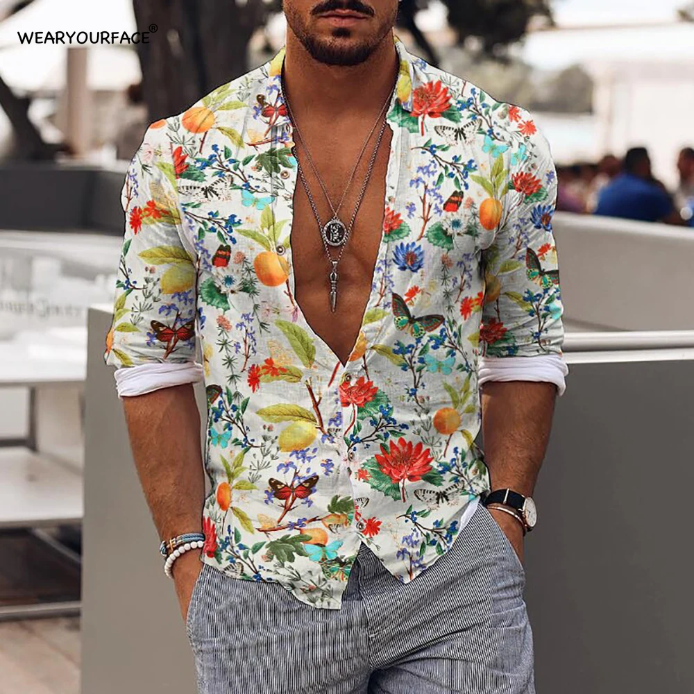 

Floral Fruits Butterfly 3D All Over Printed Hawaiian Button Up Shirts Full Sleeve Streetwear Vocation Casual Men Clothing