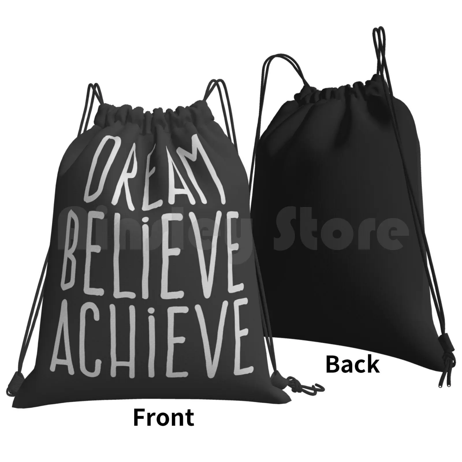 Dream Believe Achieve Backpack Drawstring Bags Gym Bag Waterproof Slogan Slogans Saying Sayings Typography Typographic