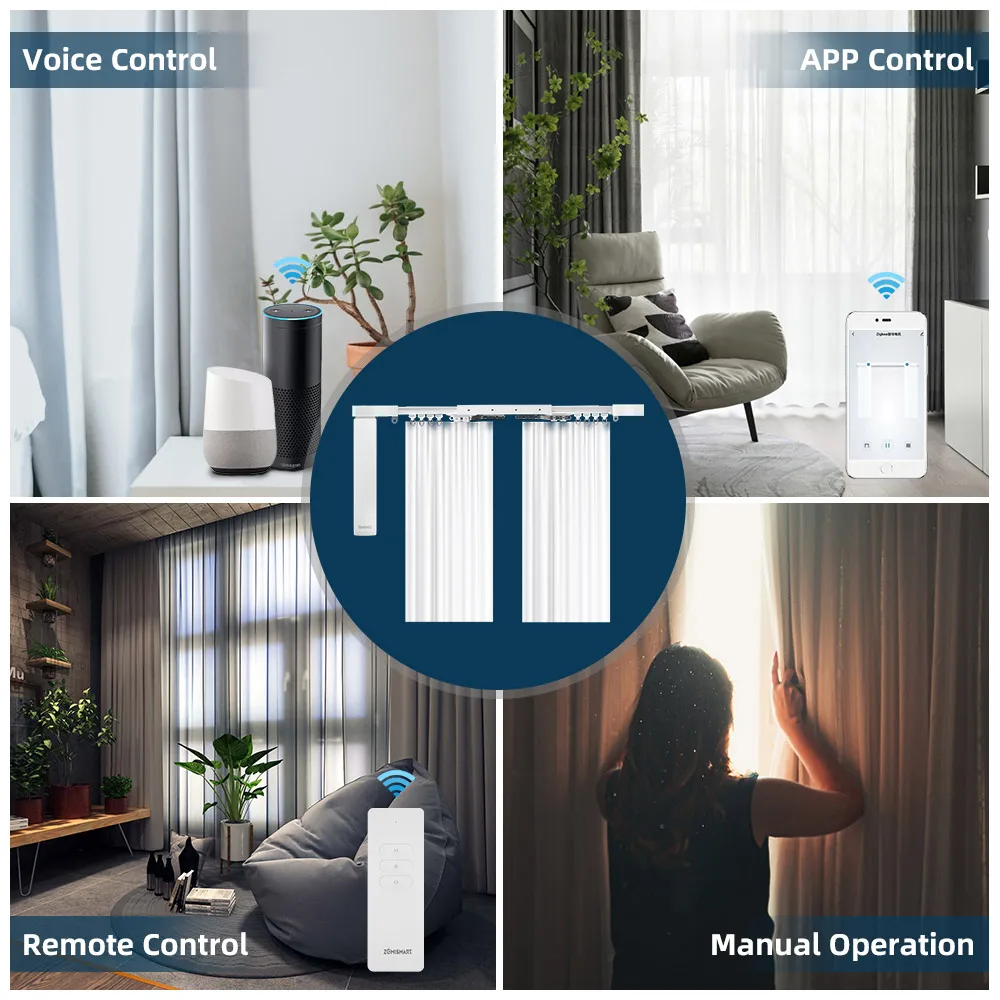 Zemismart Tuya Zigbee Smart Curtain Motor Customized Slide Curtain Track with Battery Remote Timer Alexa Google Home Voice