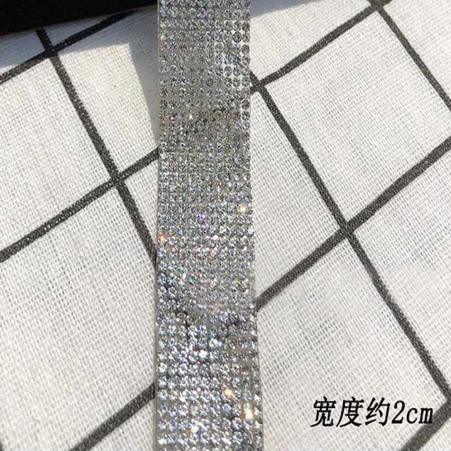 5 Yard 20mm 10 Row Width Hot Fix Silver Crystal Rhinestones Beads Ribbon Trim Lace Chain For Sewing Wedding Dress Shoes Bags DIY