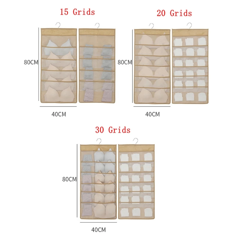 15/24/30/36 grids pockets Hanging Underwear Organizer Clothes Non-woven Closet Storage Folding Bag Socks Double-sided Organizer