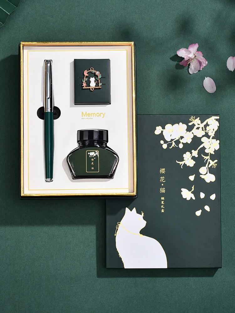 Germany NIB Guochao Cherry Cat Series High-end Exquisite Gift Box Metal Calligraphy Fountain Pen