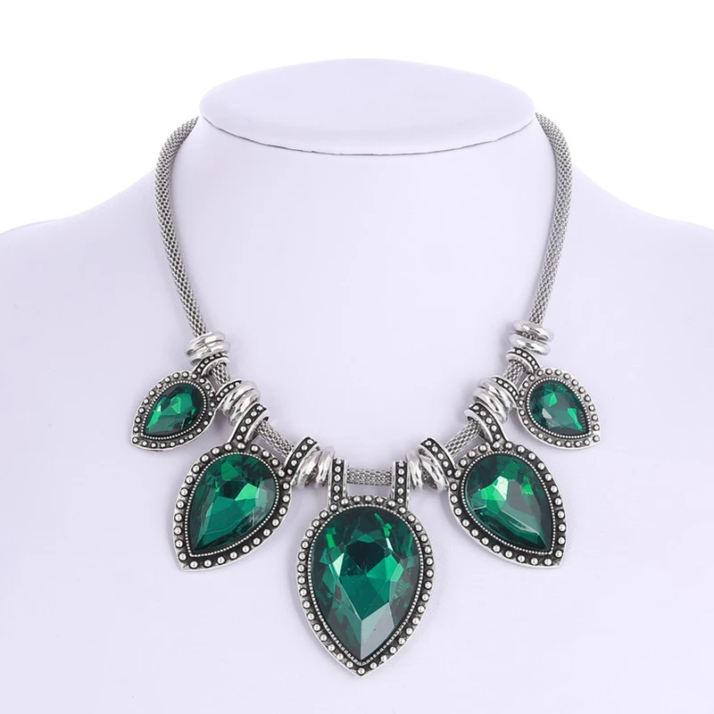 Fashion Statement Maxi Choker Chain Necklace for Women Collares Collier Femme Blue Green White Glass Crystal Wedding Jewelry