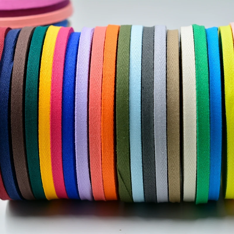 3yards/lot 10mm Multi Color Herringbone Tape Ribbons 100% Cotton Woven Ribbon Sewing Wedding Decoration DIY Fabric Crafts