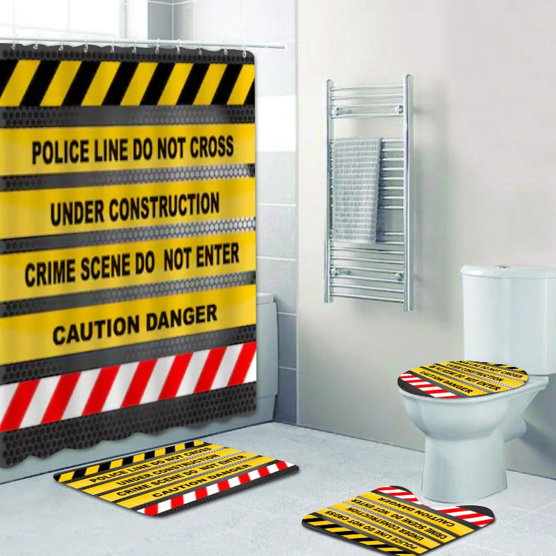 Funny Police Line Do Not Cross Home Decor Crime Scene Danger Tapes Shower Curtain Bathroom Curtain Waterproof Non Slip Bath Rugs