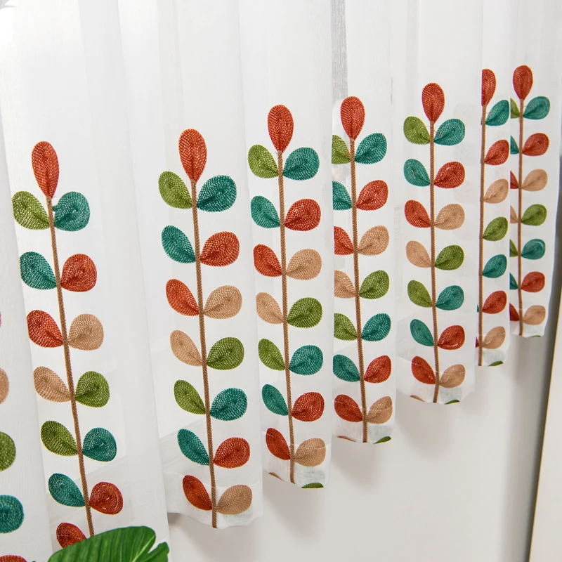 Modern Color embroidery curtain yarn bedroom living room window screen finished window screen balcony French Custom curtain