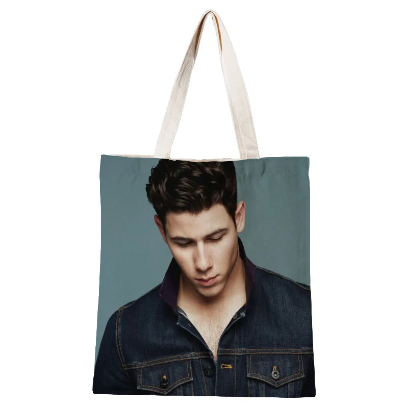 Ladies Handbags Nick Jonas Canvas Tote Bag Cotton Cloth Shoulder Shopper Bags for Women Eco Foldable Reusable Shopping Bags