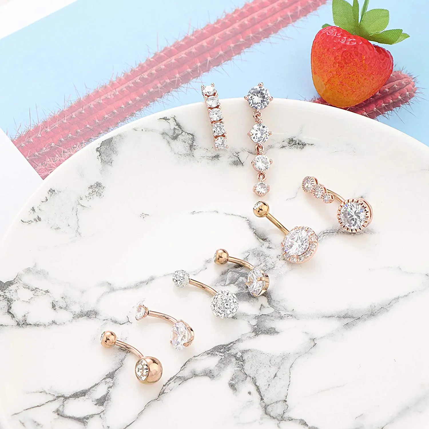 14G Double Round Cubic Zirconia Oreille 4 Crystal CZs Belly Button Rings 316L Surgical Steel Belly Piercing Woman Body Jewelry