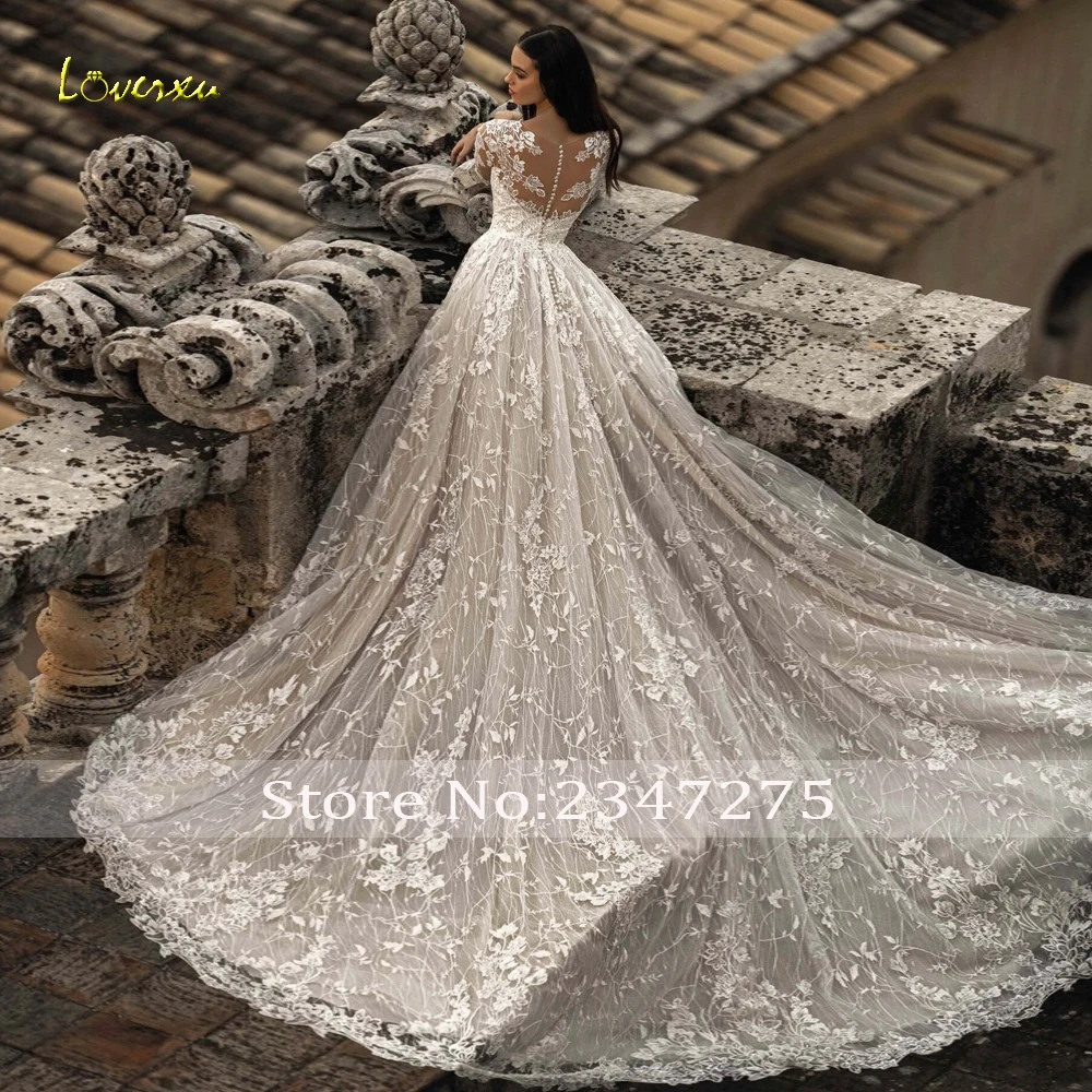 Loverxu linha a vestidos de casamento elegantes colher meia manga vestido de novia rendas apliques vintage feito sob encomenda robe de mariee