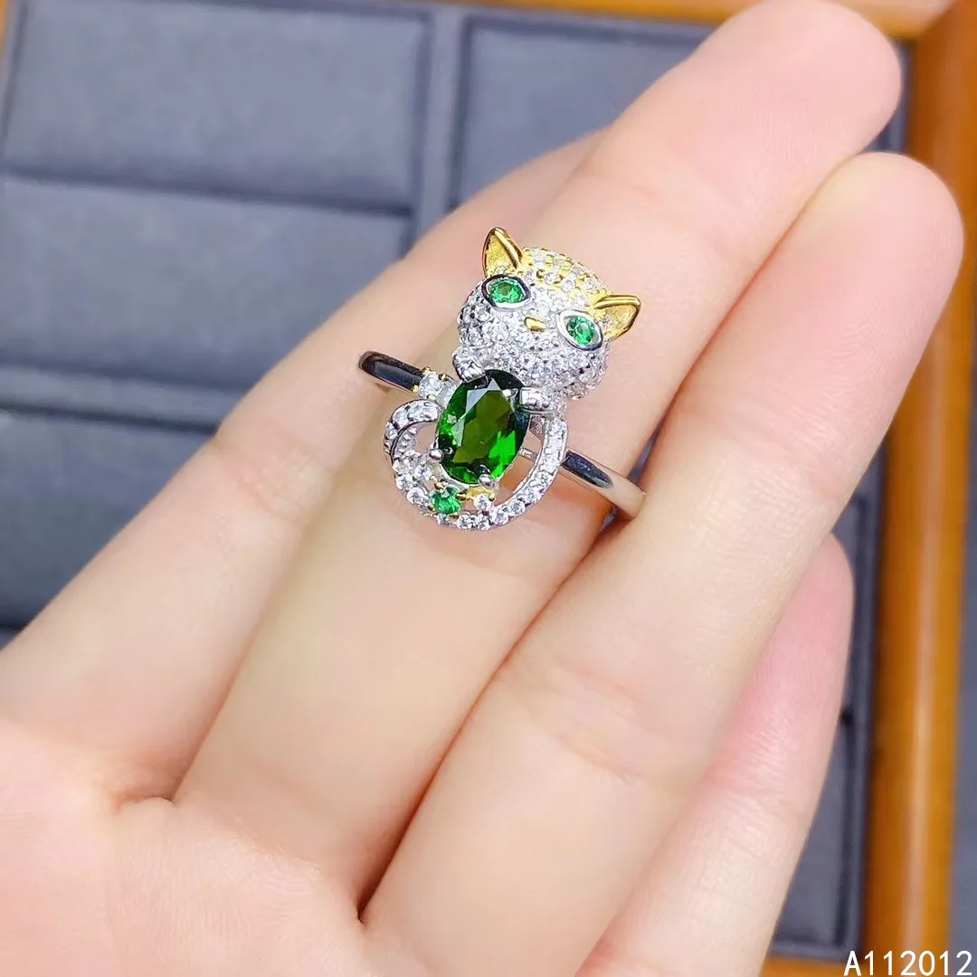 

KJJEAXCMY fine jewelry S925 sterling silver inlaid natural Diopside new girl classic ring support test Chinese style with box