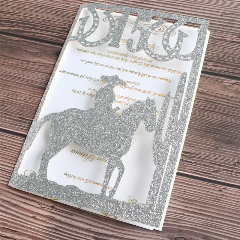 Glittery horseman invitation card 15 years old celebration birthday party gift card offer customized printing