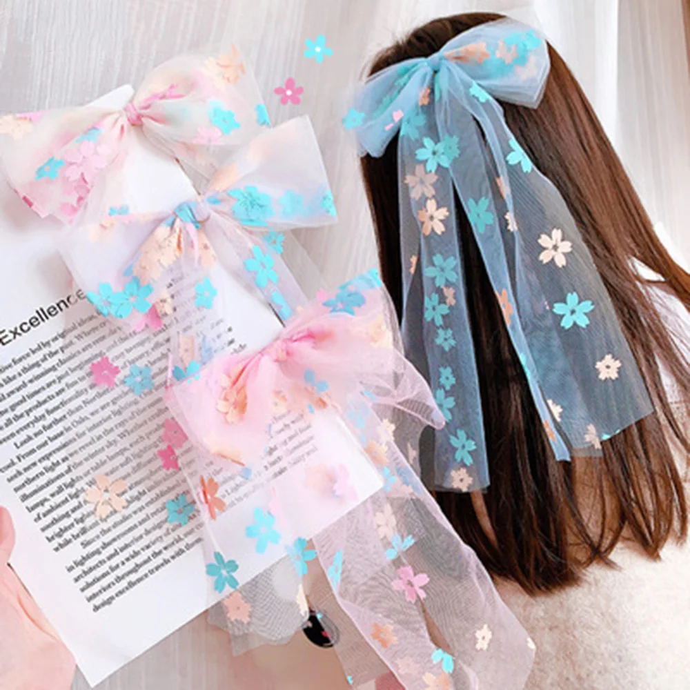 

New Organza Girl Bow Headdress Hairpin Children Princess Hair Rope Ribbon Child Clips With Butterfly Knot Head Accessories Q8693
