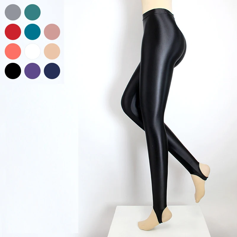 Satin GLOSSY OPAQUE Step-on-the-foot Shiny Wet look Tights Sexy Stockings Yoga pants Leggings Sport Women fitness