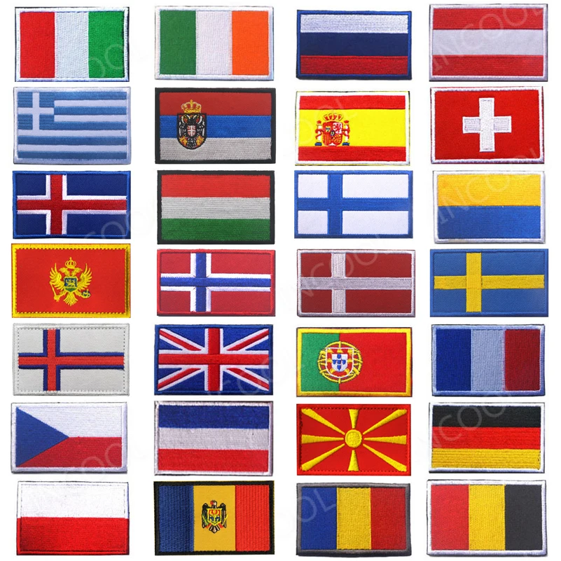 Flagi europejskie Niemcy Słowacja Litwa Czeska Finlandia Łotwa Macedonia Słowacja Czarna Hiszpania Francja Haftowane naszywki