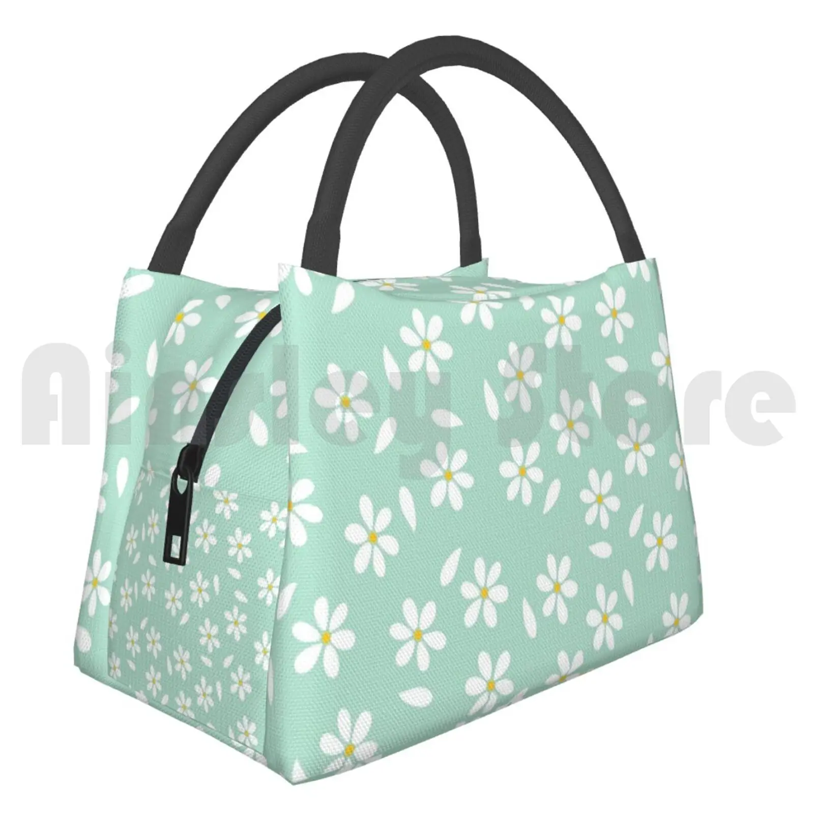 Portable Insulation Bag Little White Daisy Flowers Cute Small Flower Floral Pastel Sweet Nature Decorative White