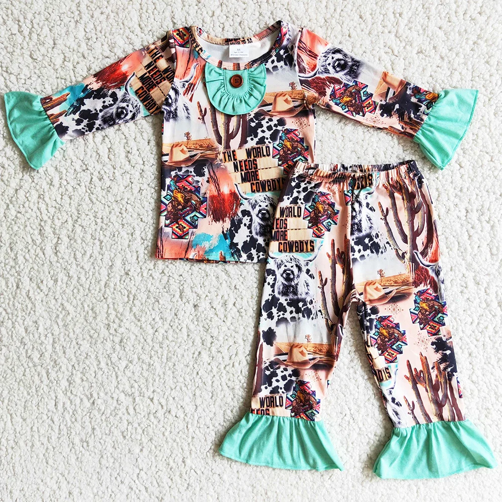 

New Fashion Kids Clothes Girl Pajamas Sets Western 2Pcs Girls Sleepwear Outfits Cow Print Boutique Baby Girls Pajamas Nightgrown