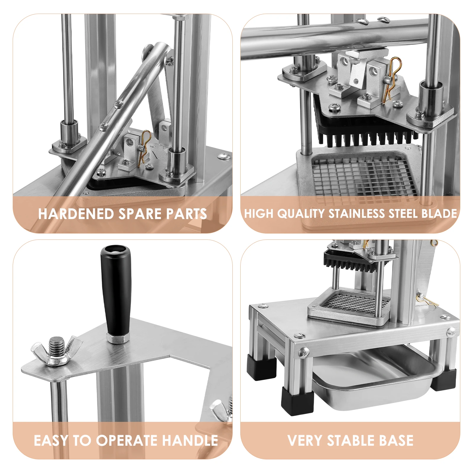 Commercial Potato Chipper, Fruit and Vegetable Slicer, 3 Stainless Steel Blades, French Fries Cutter, 1, 4, 1/2 \