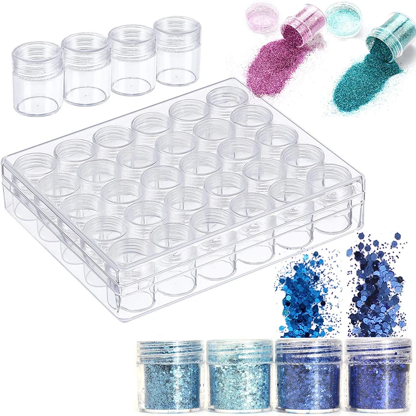 Clear Plastic Bead Storage Containers Set with 30 Pieces Transparent Bottles Storage Jars Diamond Painting Accessory Box