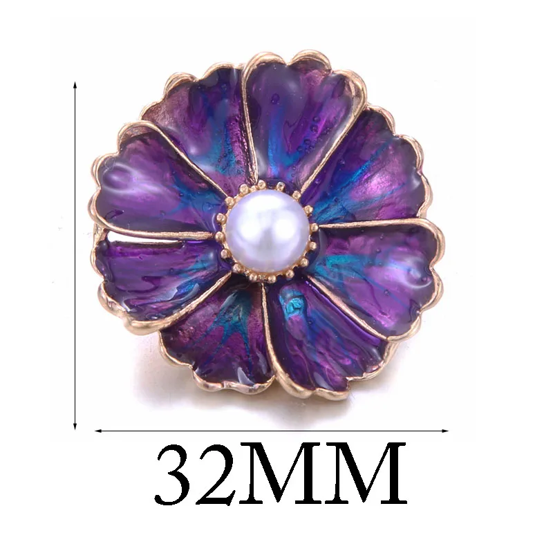 Purple Snap Jewelry Big Crystal Flower Metal 18mm Snap Button Lucky Gift Fit Snap Button Bracelet Bangles DIY Buttons Jewelry