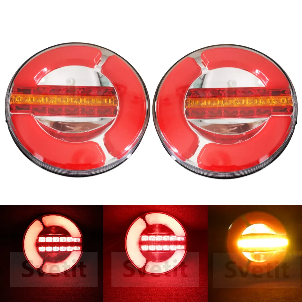 

2Pcs Round Truck Rear Lights 12V 24V Trailer Tail Light Cargo Car Back Headlight Flashlight Taillight Dynamic Turn Signal