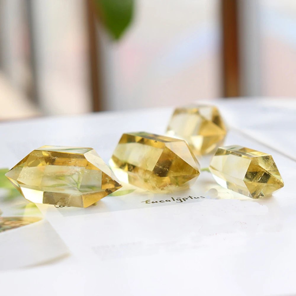 1Pc 40-50mm Natural Rare Citrine Double Terminated Wands Yellow Crystal Points Hexagonal Reiki Healing Crystals Column Specimen